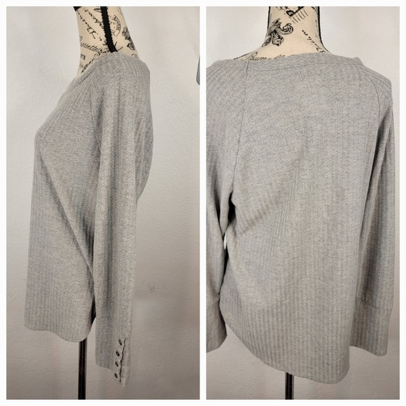 Chaser Sz L Waffle Knit Thermal Top Button Cuffs Long sleeve Gray - Picture 2 of 9